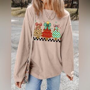 Christmas Tree Holiday Corded Tunic Sweatshirt